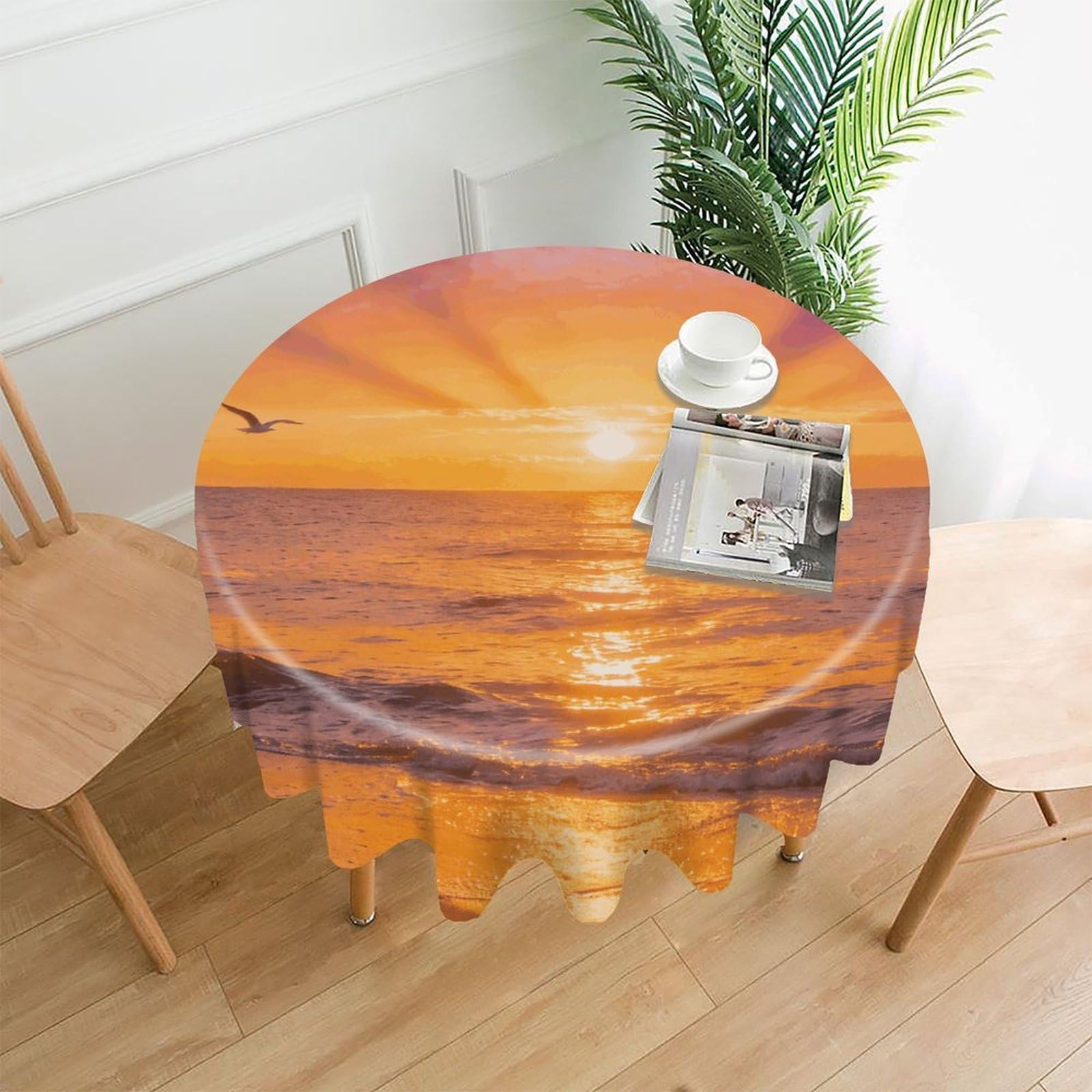 LZQPOEAS Ocean Sunset Tablecloth Easy to Clean Polyester Round Table Cover Washable Round Table Cloth Wrinkle-Free Circle Decoration Tablecloth for Kitchen and Dining Room 60"
