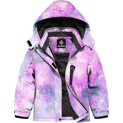 GEMYSE Girl's Waterproof Ski Snow Jacket Hooded Fleece Lined Windproof Winter Jacket