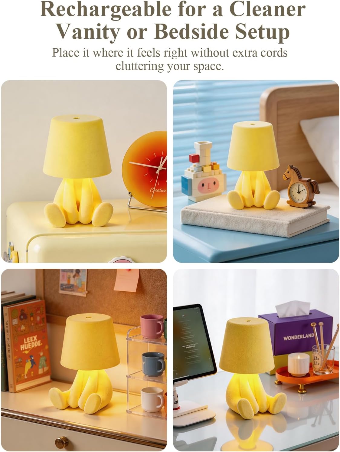 Human-Shaped Rechargeable Table Lamp: Flocked Texture - Softer Look & Warmer Presence for Bedside Vanity and Cozy Corners - Dimmable 3 Color Temps