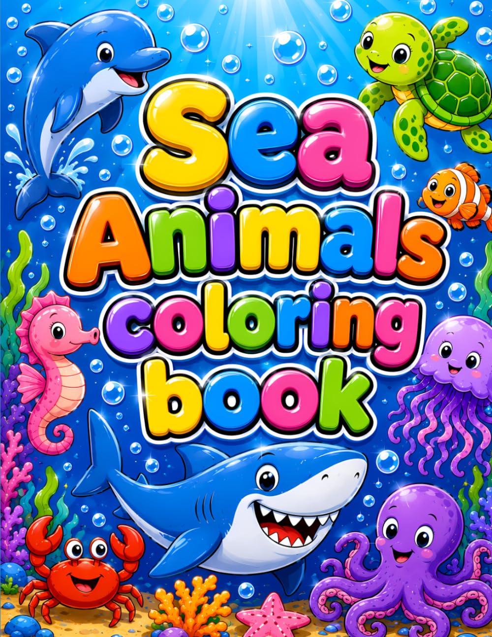 Sea Animals Coloring Book: Cute Ocean Creatures and Underwater Animal Designs for Toddlers, Preschoolers, and Young Kids