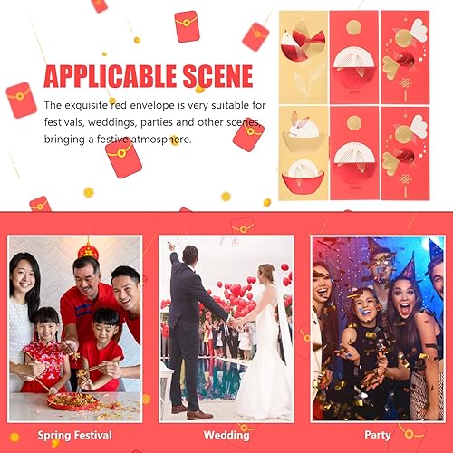 Miniatura 2 de ABOOFAN Sobres rojos de año nuevo chino: 12 unidades 2023 Año del conejo Paquete rojo Lucky Money Pockets Hong Bao Gift Money Sobres Feng Shui