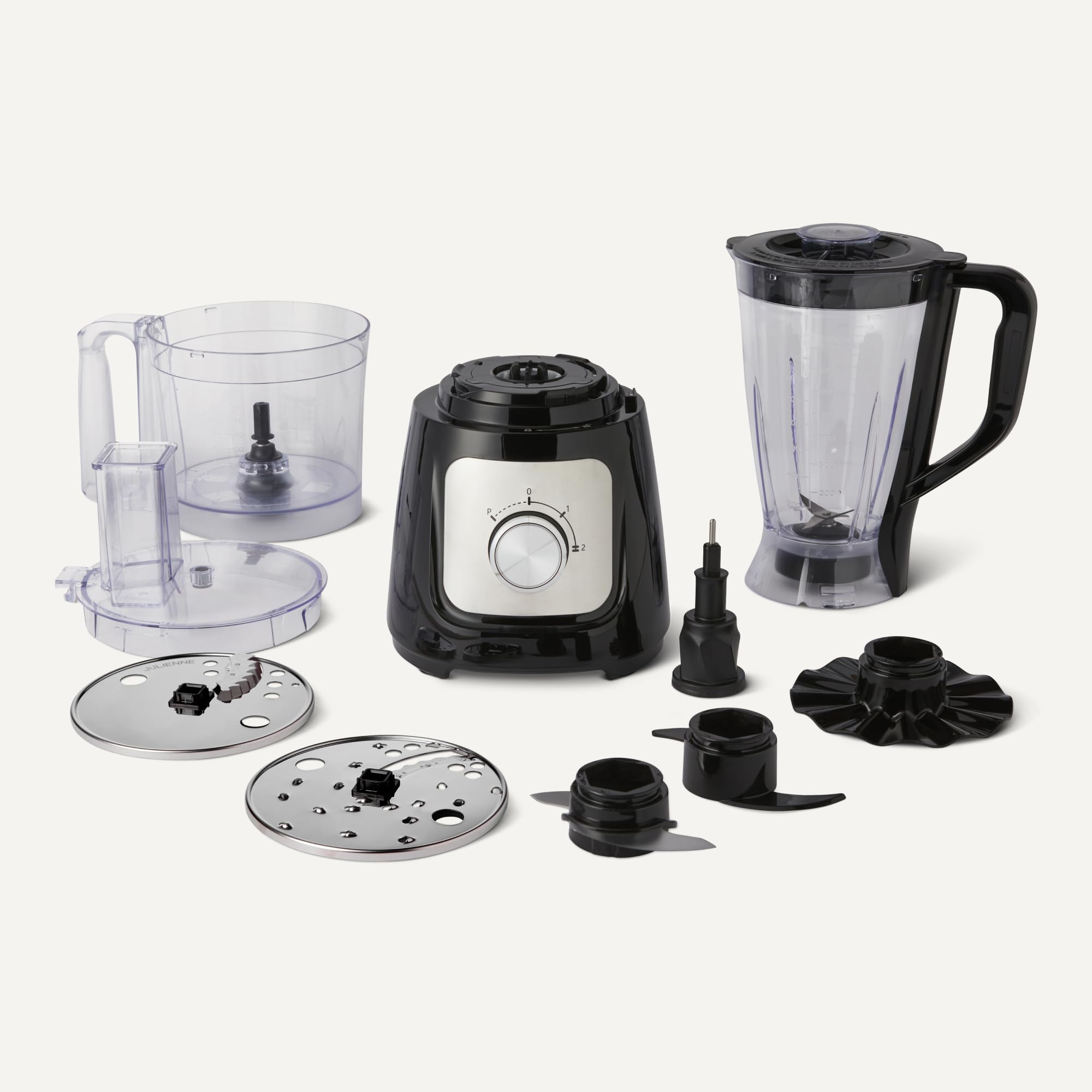 Amazon Basics Robot culinaire et fouet à 2 vitesses, bol de 2,4 litres et carafe de 1,5 litre, 800 W, noir