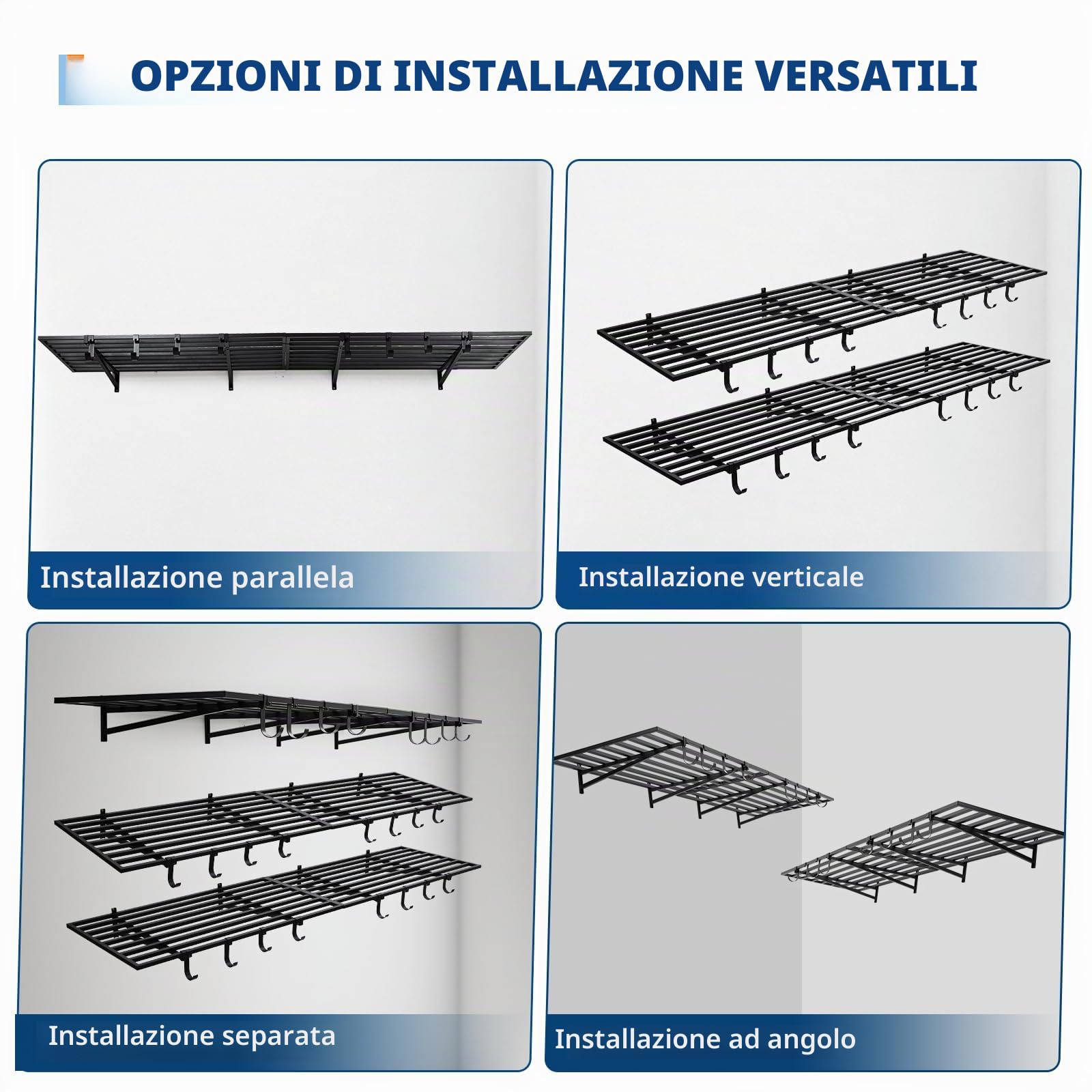 Set di 2 mensole da parete per garage - Scaffali in metallo pesante - Portata 400kg - Ganci inclusi - Soluzione salvaspazio per garage, officina, casa - Montaggio a muro facile - 2*4ft 2pcs