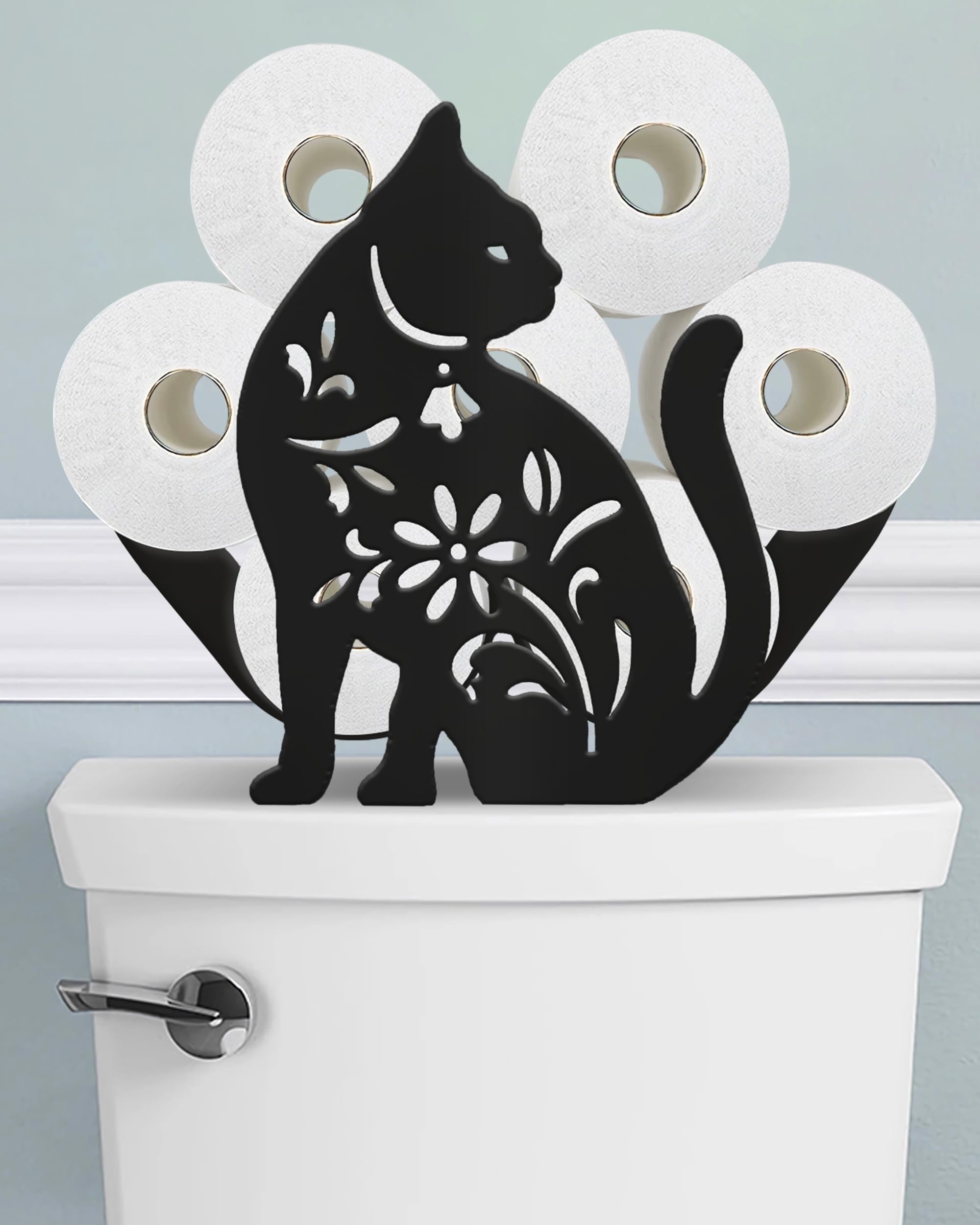 Wigag Cat Toilet Paper Holder Stand for Extra 8 Rolls, Animal Decorative Free Standing Toilet Paper Storage, Farmhouse Bathroom Animal Decor Accessories Storage Cabinet โ image 1