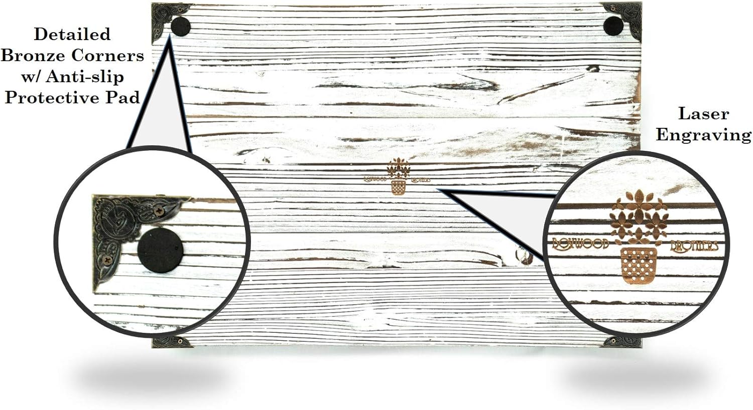 🔥 Boxwood Brothers Large 20 x 14 Inch Ottoman Tray, Distressed White Farmhouse, Solid Pine Serving Tray with Padded Feet and Bronze Handles Review Product Boxwood Brothers Large 20 x 14 Inch Ottoman Tray, Distressed White Farmhouse, Solid Pine Serving Tray with Padded Feet and Bronze Handles