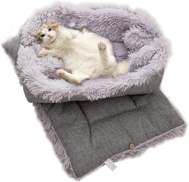 TUAKIMCE Cat Beds for Medium Cats and Dogs Function 2 in 1 Plush Soft Blanket and Cat Beds for Indoor Cats Warm Fluffy Pet Mat Puppy Bed Kitten Bed Washable (Grey)