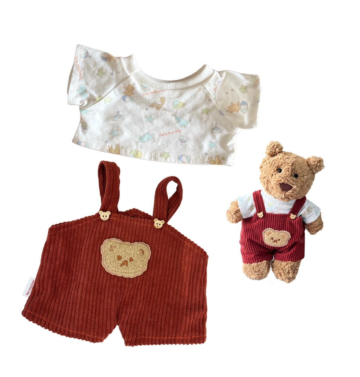LICHADUOLE Toy Clothing 11inch Honey Teddybear Clothes,Cute Doll Clothes for Bartholomew Bear and Stuffed Animal,Doll Clothes only Without Doll(2pc Includes 1 Jumpsuit, 1 Tee)