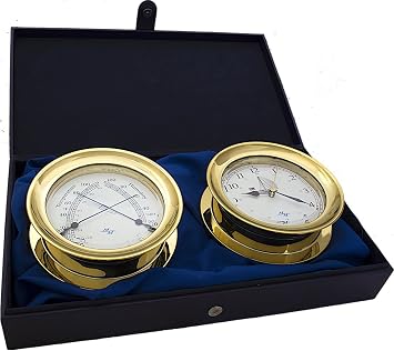 MASTER-MARINER Patriot Collection, 10 Pack Nautical Windlass Gift Set, 5.85 Diameter Clock and Comfort Meter Instruments, Gold Finish, Ivory Patriot dial