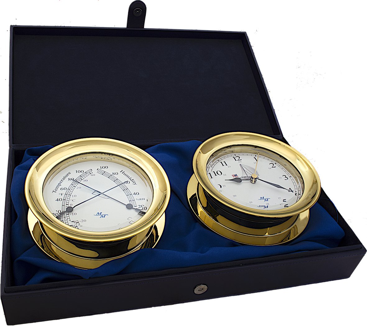 MASTER-MARINER Patriot Collection, 10 Pack Nautical Windlass Gift Set, 5.85” Diameter Clock and Comfort Meter Instruments, Gold Finish, Ivory Patriot dial