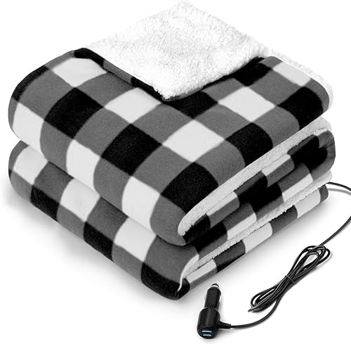 Miniatura 10 de Sealy Manta térmica para automóvil de 12 voltios con 2 puertos de salida USB, 3 niveles de calefacción y apagado automático de 4 horas, manta