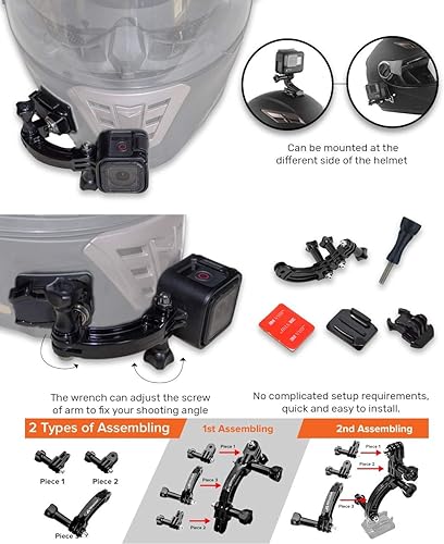 Miniatura 2 de MiPremium Juego de montaje de casco de brazo de extensión giratoria para GoPro Hero 13 12 11 10 9 8 7 6 5 4 Session Negro Plata XIAOYI 4K SJCAM