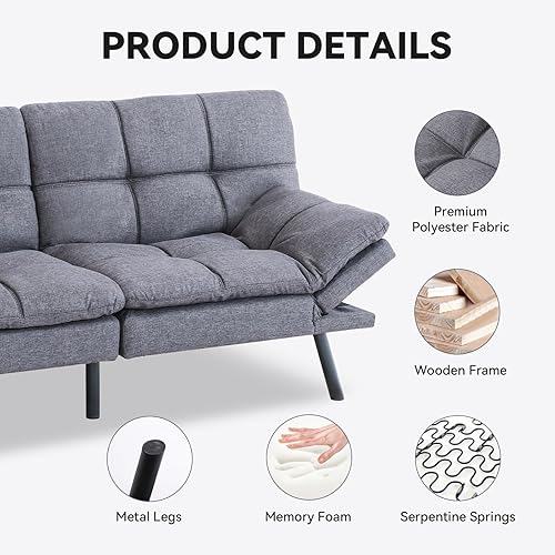 Miniatura 5 de Hcore Juego de futón convertible, sofá pequeño de espuma viscoelástica de 3 pulgadas, sofá biplaza de espuma viscoelástica moderno, sofá pequeño
