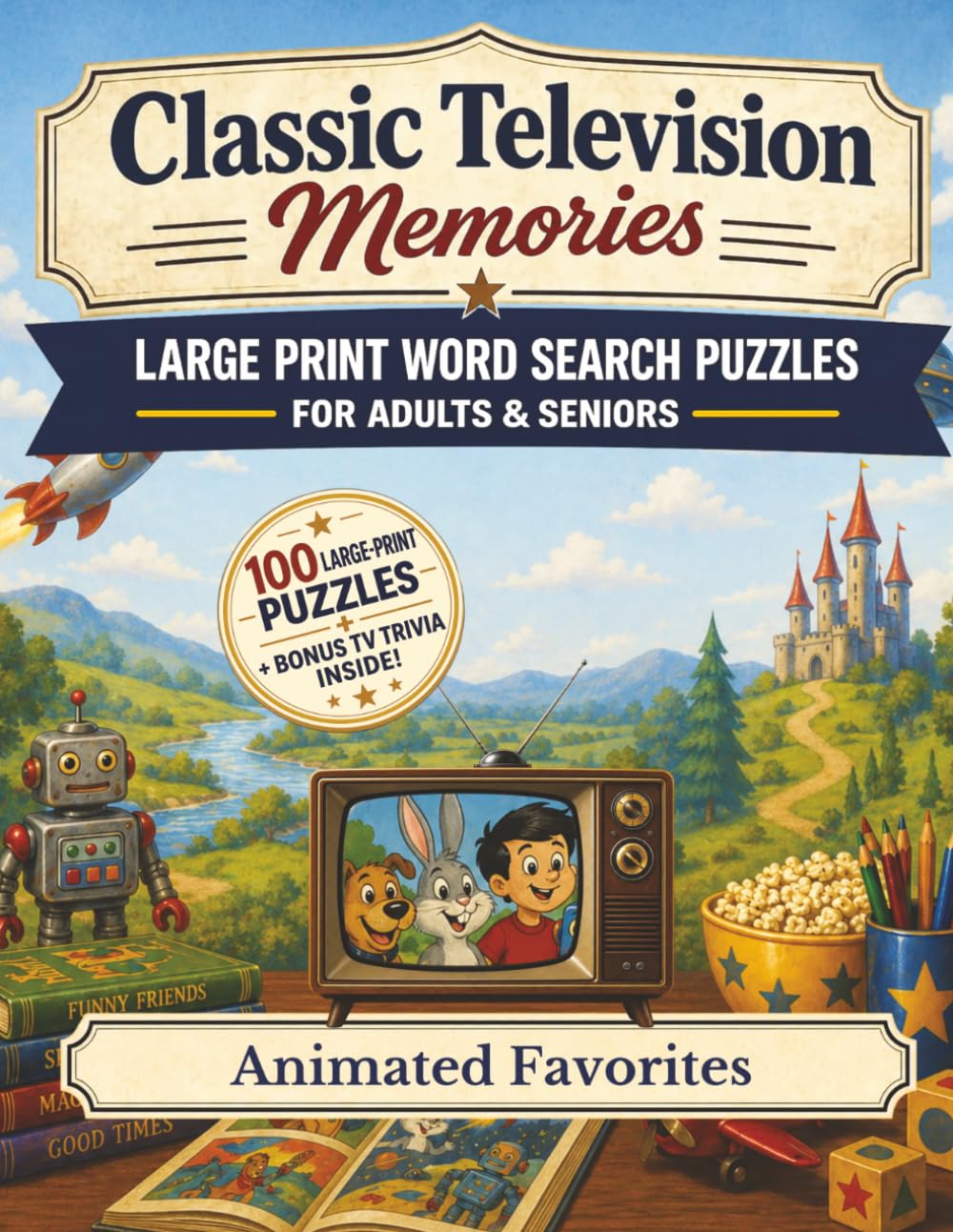 Classic Television Memories Word Search: Animated Favorites — 100 Large Print Nostalgic Word Search Puzzles for Adults and Seniors with Bonus Classic TV Trivia