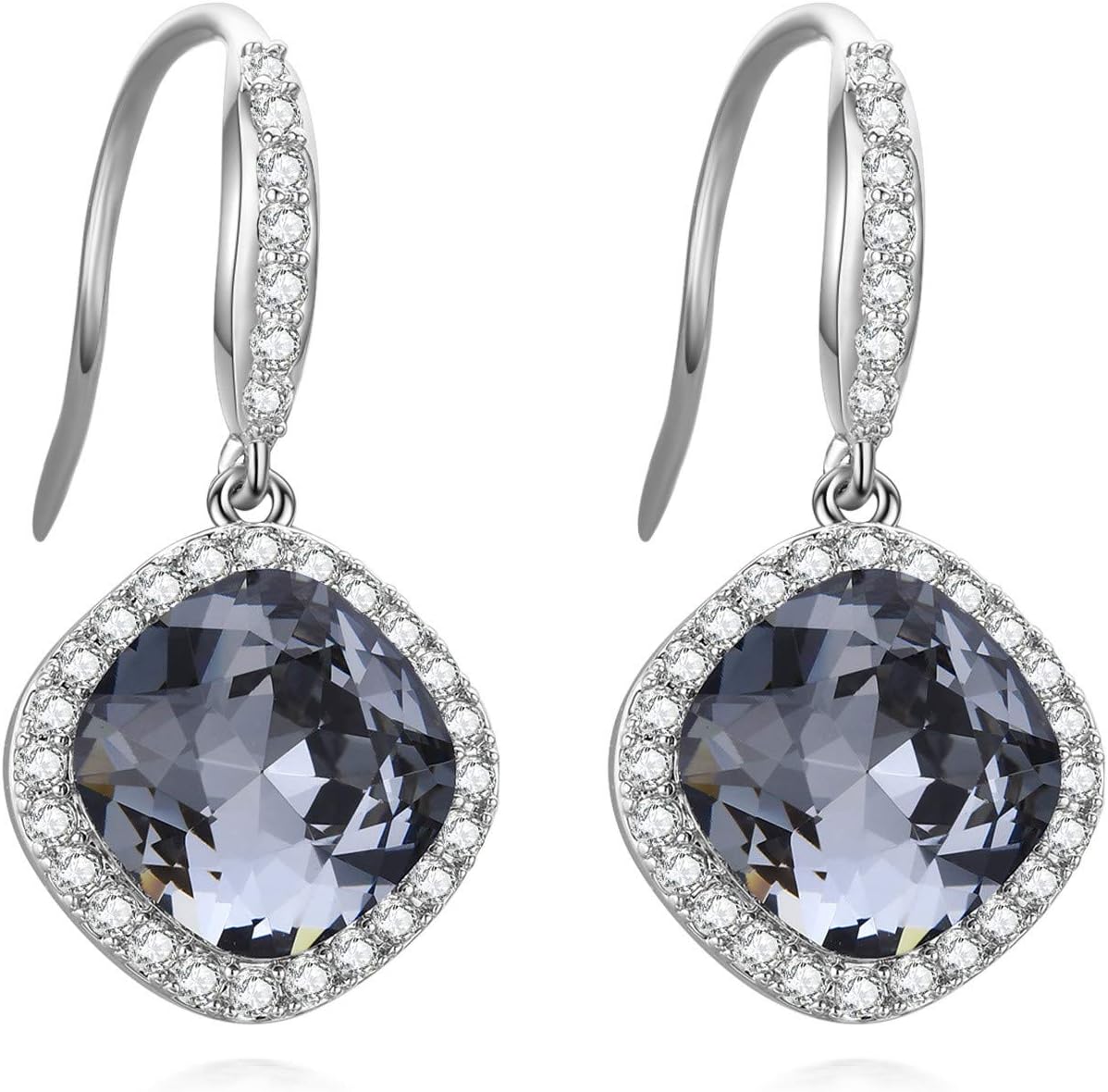 SBLING Platinum Plated Cubic Zirconia/Austrian Crystal Cushion Shape Halo Pendant Necklace/Earrings