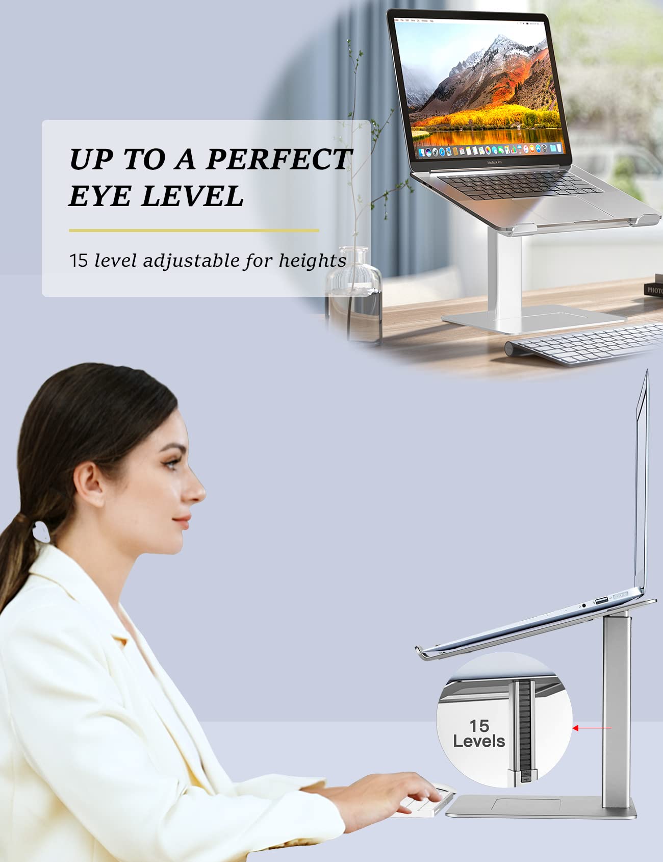 DEEDRR Laptop Stand for Desk, Ergonomic Sitting and Standing Laptop Riser for Notebook MacBook 11-17 Inchesï¼ŒDJ Laptop Stand Adjustable Height from 7-15 Inches Aluminum(Silver)