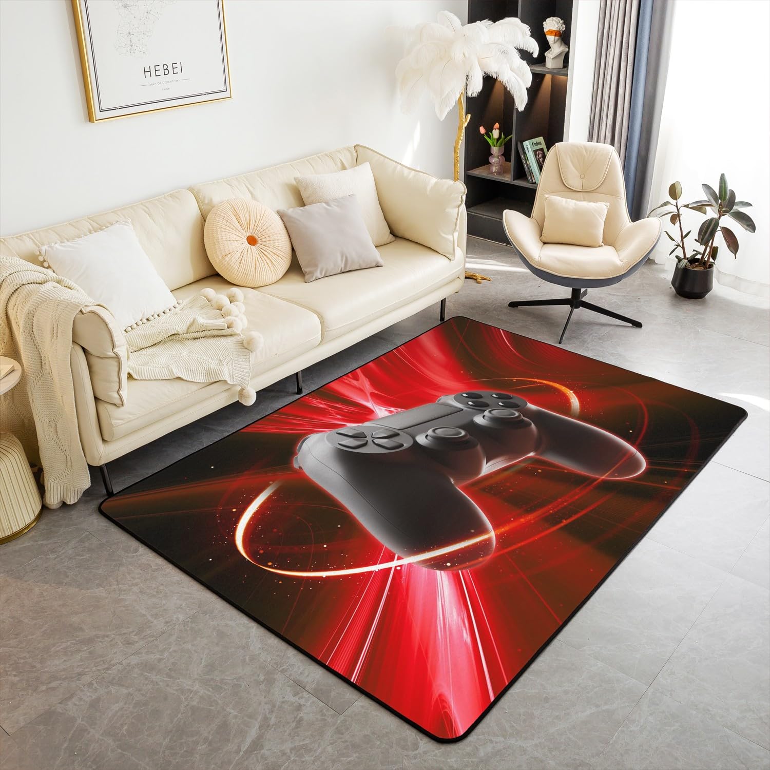 Set di tappetini da 100 x 150 cm per comodino, tappetino per videogiochi, console di gioco modello gioco, per ragazze e adolescenti, controller di videogiochi, rosso per adulti, soggiorno, antiscivolo