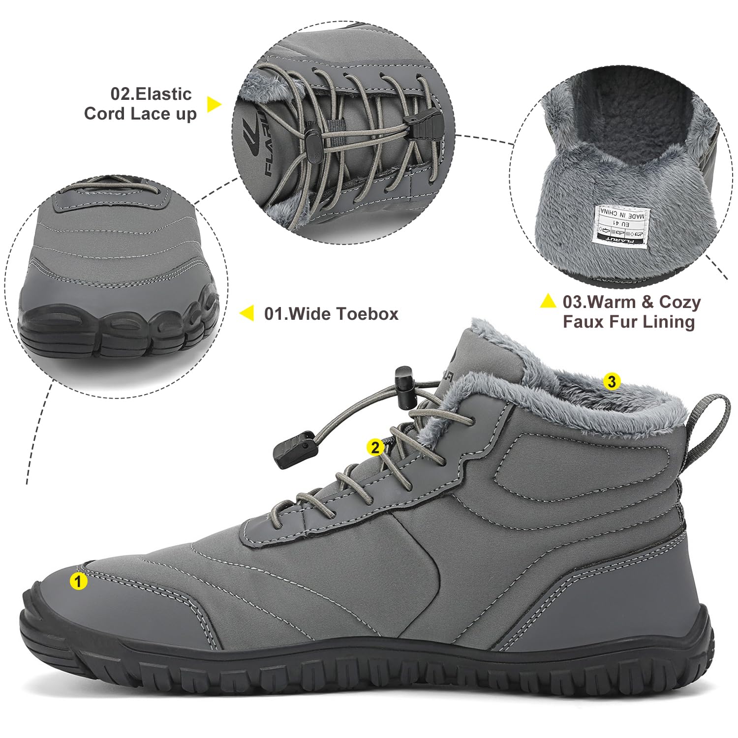 FLARUT Scarpe Invernali a Piedi Nudi Uomo Donna Barefoot Scarpe Foderate Caldo Scarpe a Punta Larga Resistenti all'acqua Scarpe da Trail Running Trekking InvernoStivali