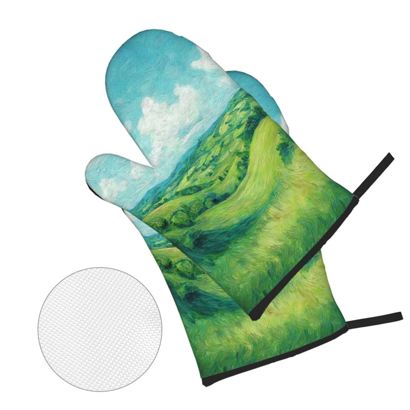 Guantes Horno Montaña Verde Manoplas Horno Almohadillas Aislantes Juego De 4 - Acolchado Resistente al Calor, Flexible,Cocina multipropósito