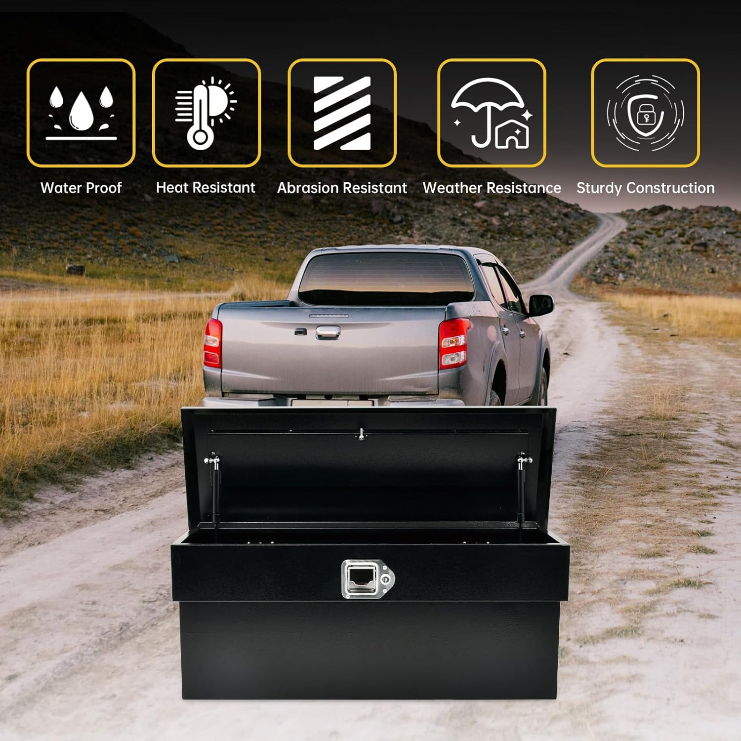 34"x12.2"x15" Steel Truck Side Tool Box, Heavy Duty Side Mount Tool Box with Paddle Latch & Keys, Black
