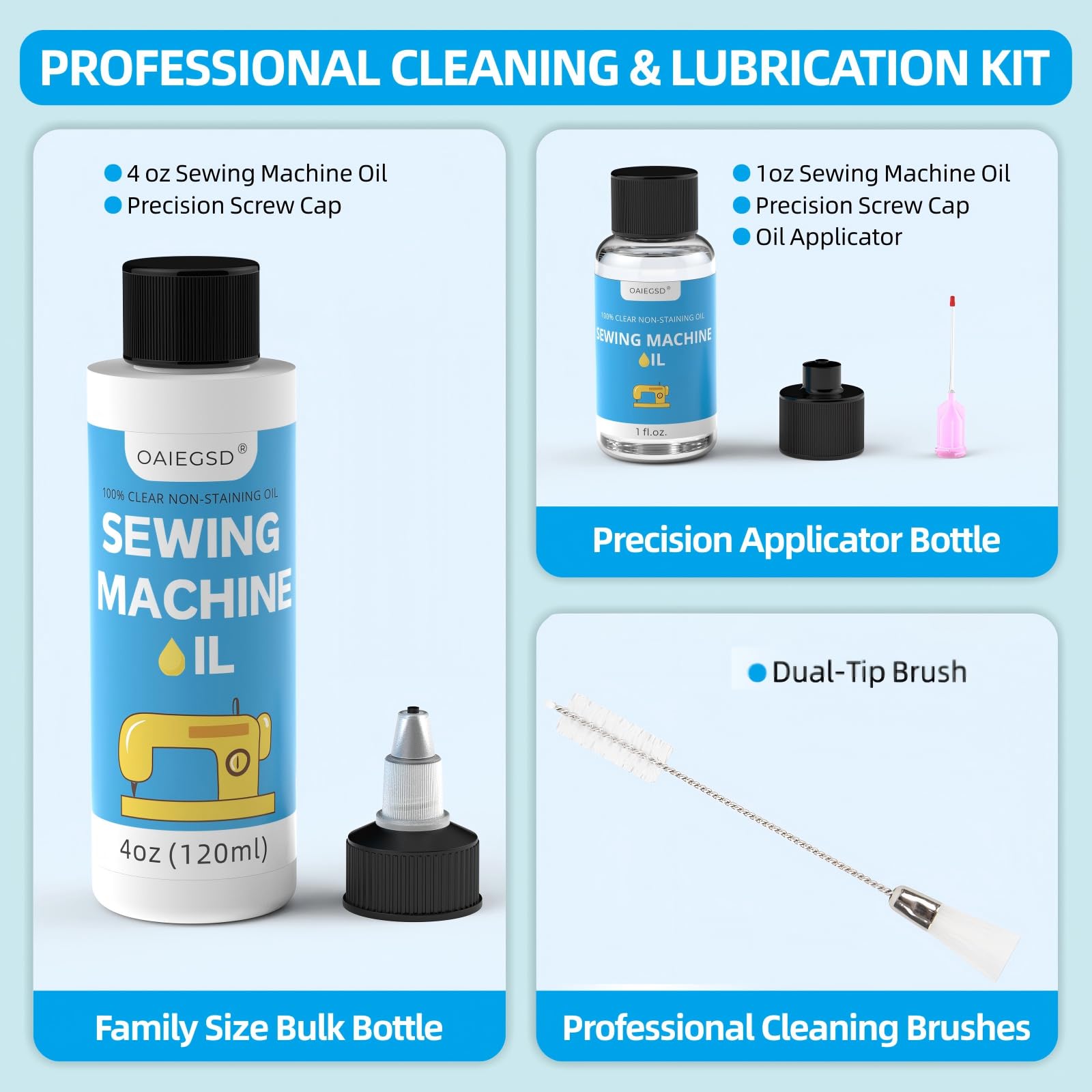 Aceite y lubricante para máquina de coser de luz fina de 4 + 1 onza, aceite de máquina de coser comercial e industrial para lubricar partes móviles de maquinaria textil, accesorios para máquinas