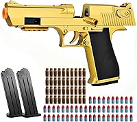 SCIERLOL Gold Shell Ejecting Toy Gun - Realistic Foam Pellet Pistol with Magazines, Bullets & Shells for Ages 14+
