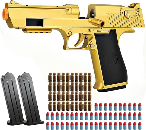 Pistola de juguete dorada para expulsar la pistola de bala suave, pistola de juguete de pellets de espuma para mayores de 14 años