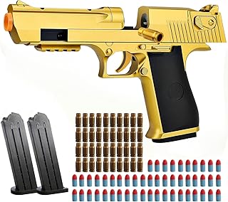 Toy Gun Gold Toy Pistol Shell Ejecting Soft Bullet Gun, Foam Pellet Toy Pistol for Ages 14+