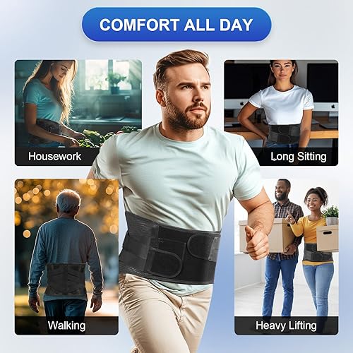Miniatura 5 de Soporte lumbar con 7 soportes de metal, cinturón de soporte lumbar transpirable con correas ajustables dobles para comodidad personalizada, alivia