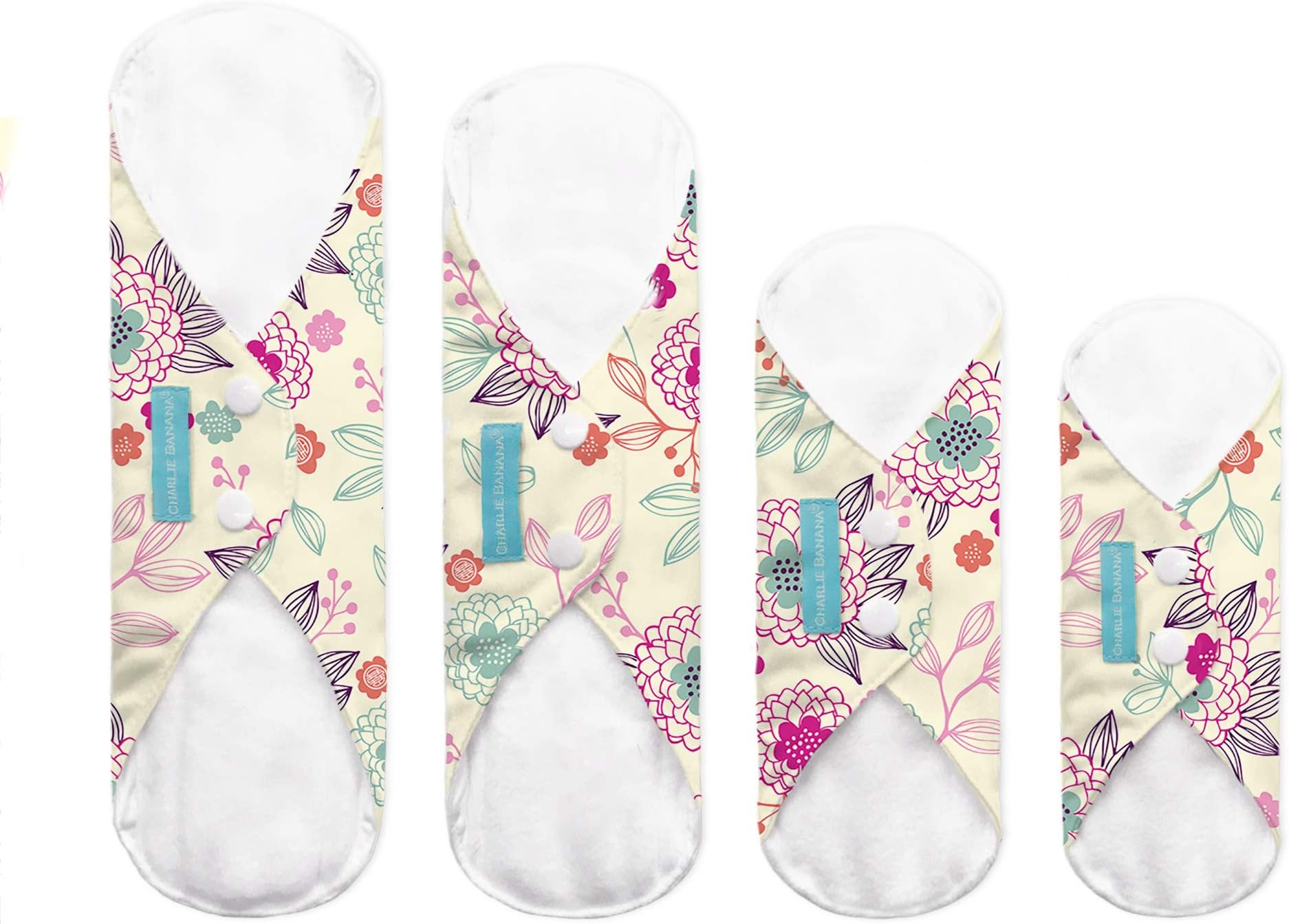 Reusable and Washable Feminine Pads Multi Absorbency Combo Pack, Peony Blossom, 4-Pack