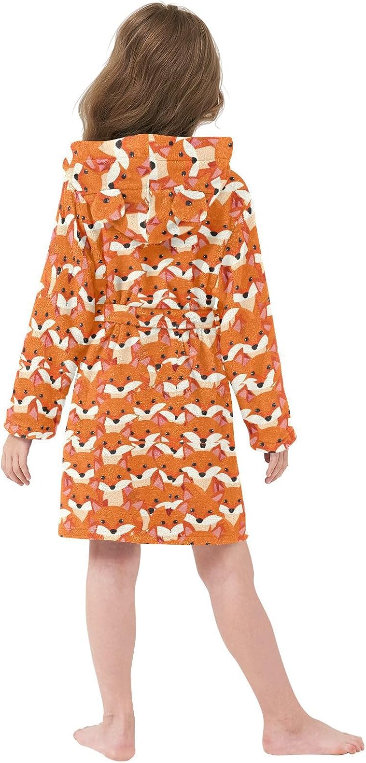 senya Fox Head Toddler Hooded Bathrobe Kids Soft Plush Bath Towel Robes for Boys Girls 2-12 Years