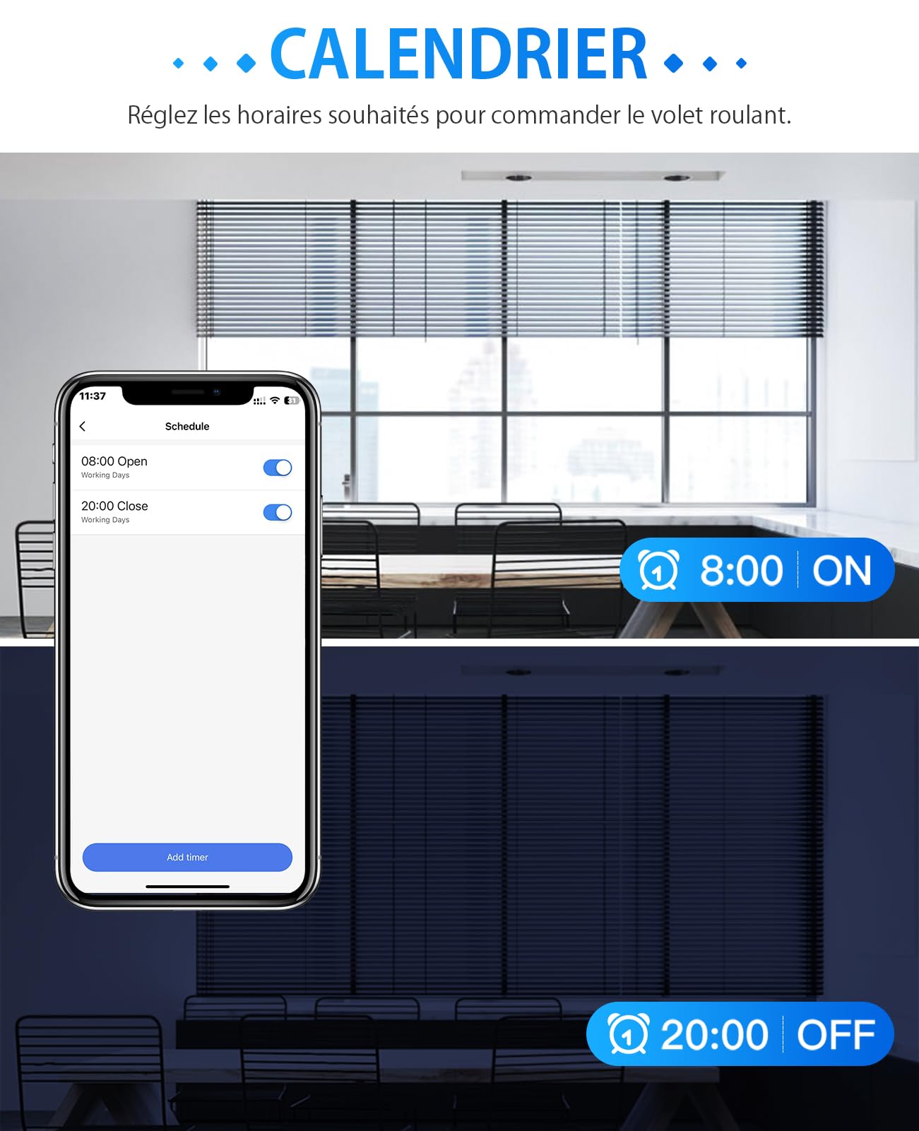 Interrupteur Volet Roulant Connecté CS01, Compatible Alexa/Google Home/Smart Life, Commande Vocale et APP