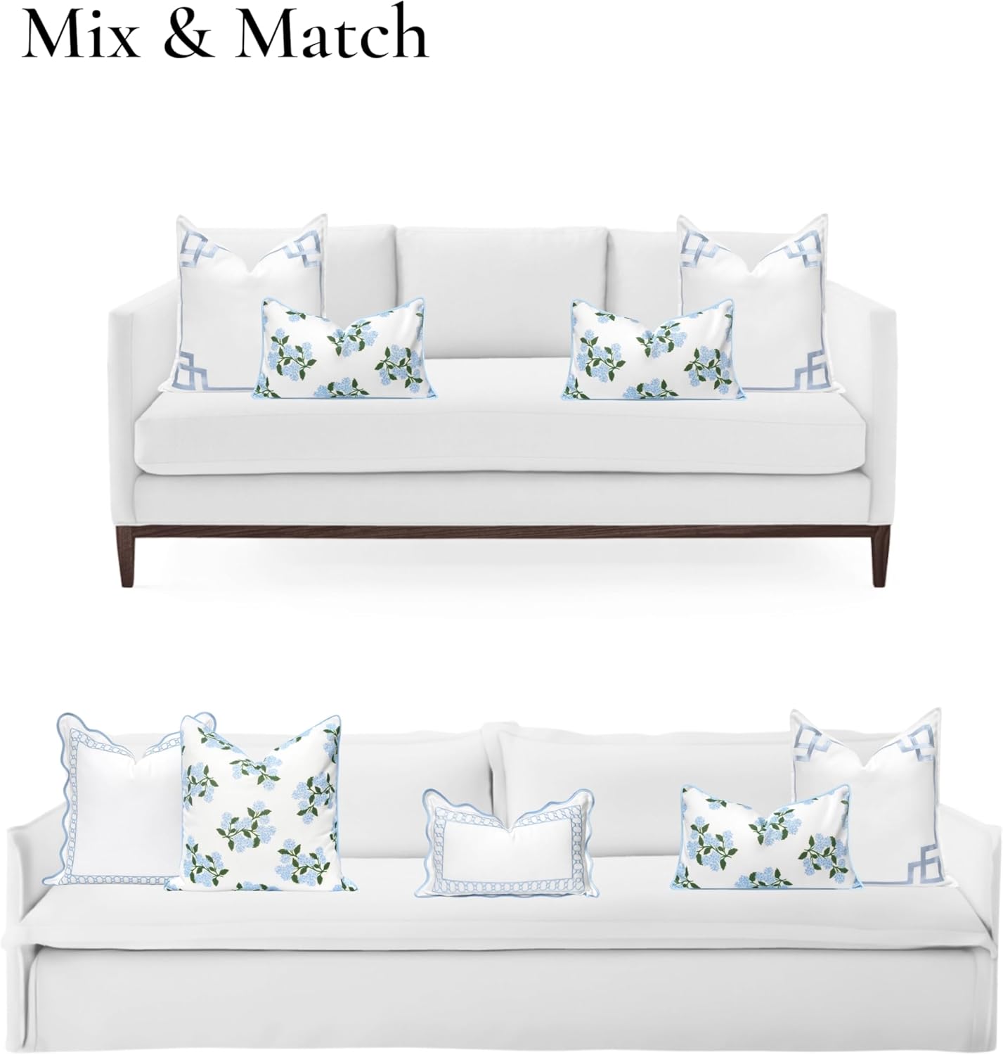Hofdeco Premium Coastal Patio Indoor Outdoor Lumbar Pillow Cover Only, 12"x20" Water Repellent for Backyard, Couch, Baby Blue Print Hydrangea Flower