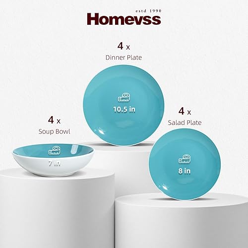 Miniatura 2 de Juego de vajilla de gres Coupe Shape de 12 piezas, exterior blanco + interior, azul Tiffany