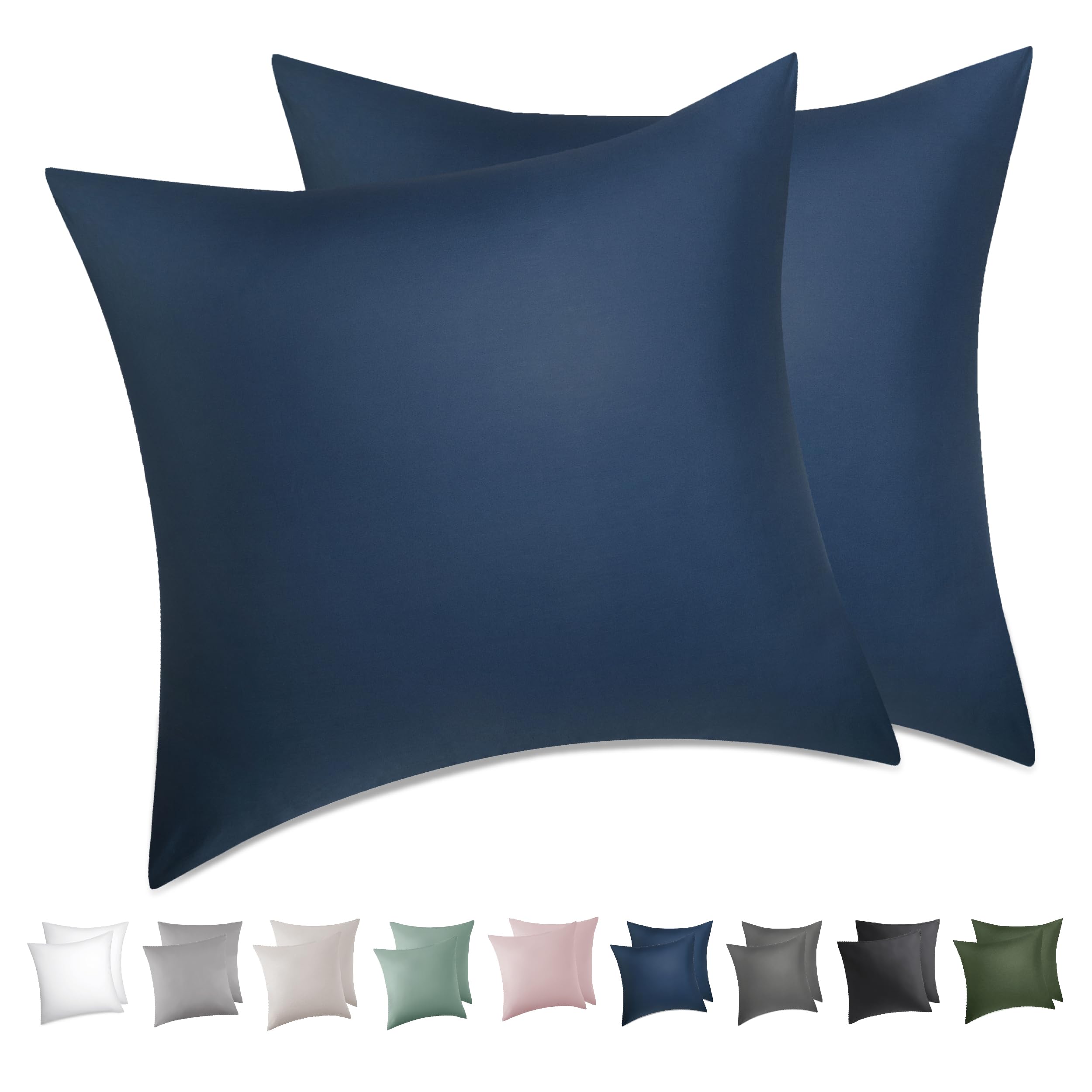 BEDSURE Kissenbezug 40x40 2er Set - 100% Baumwolle Kopfkissenbezug 40x40, Kissenbezüge mit Reißverschluss, Kissenhülle - Weich Atmungsaktiv und Langlebig, für Bett Sofa, Oeko-TEX Zertifiziert, Blau