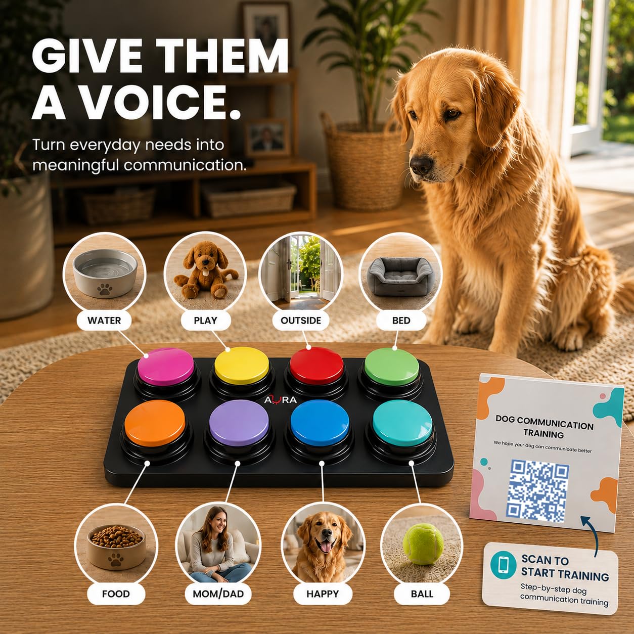 A-URA Pulsante per la comunicazione a 4 colori per la registrazione vocale e tappetino, pulsanti parlanti per addestramento del cane, regali, strumenti per l'addestramento del cane, pulsanti per