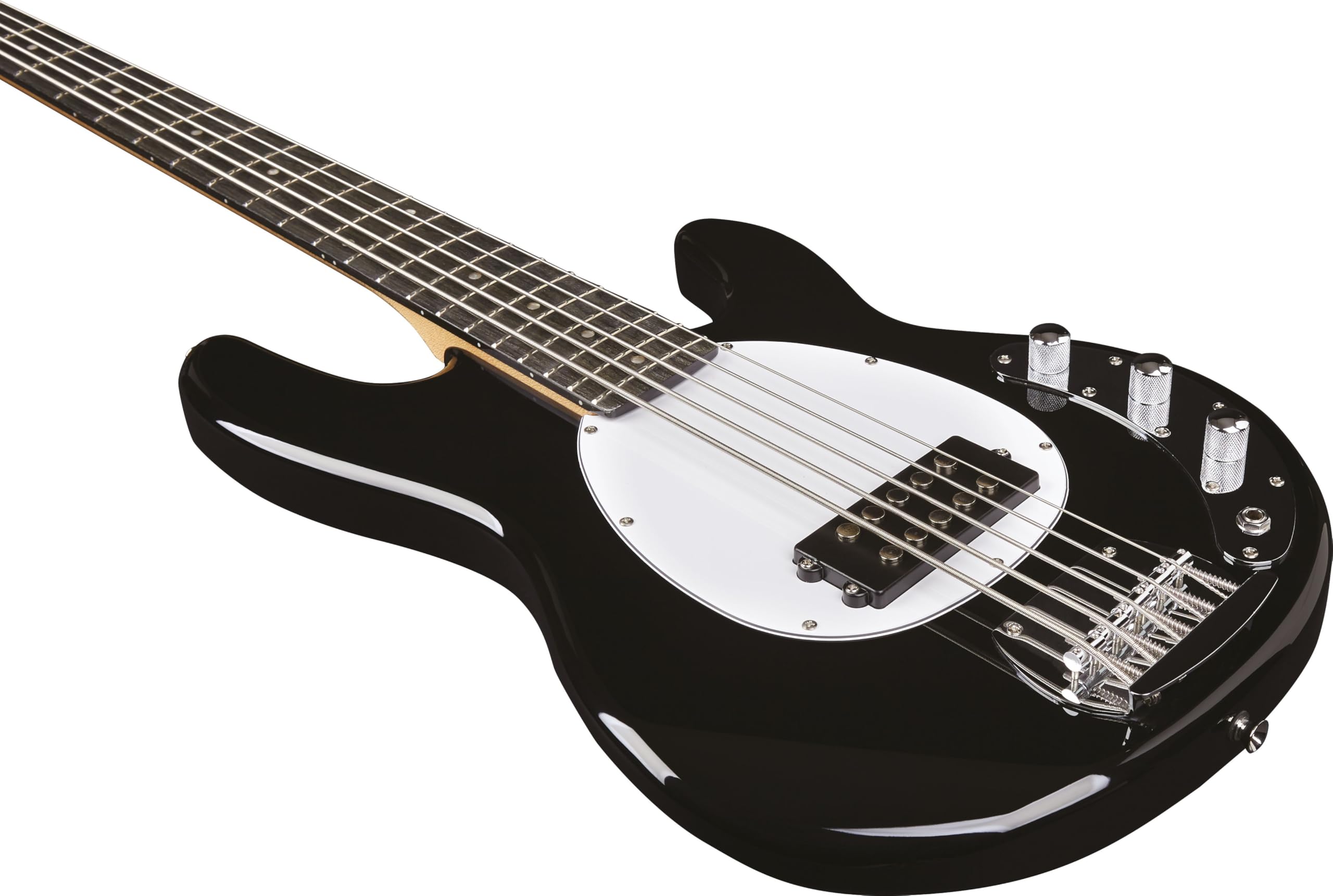 EKO GUITARS – MM305 Bajo Eléctrico de 5 Cuerdas, Cuerpo de Aliso, Mástil de Arce Americano, Diapasón de 21 trastes, Acabado Brillante, 2 Humbuckers, 2 Controles de Volumen, Color Negro