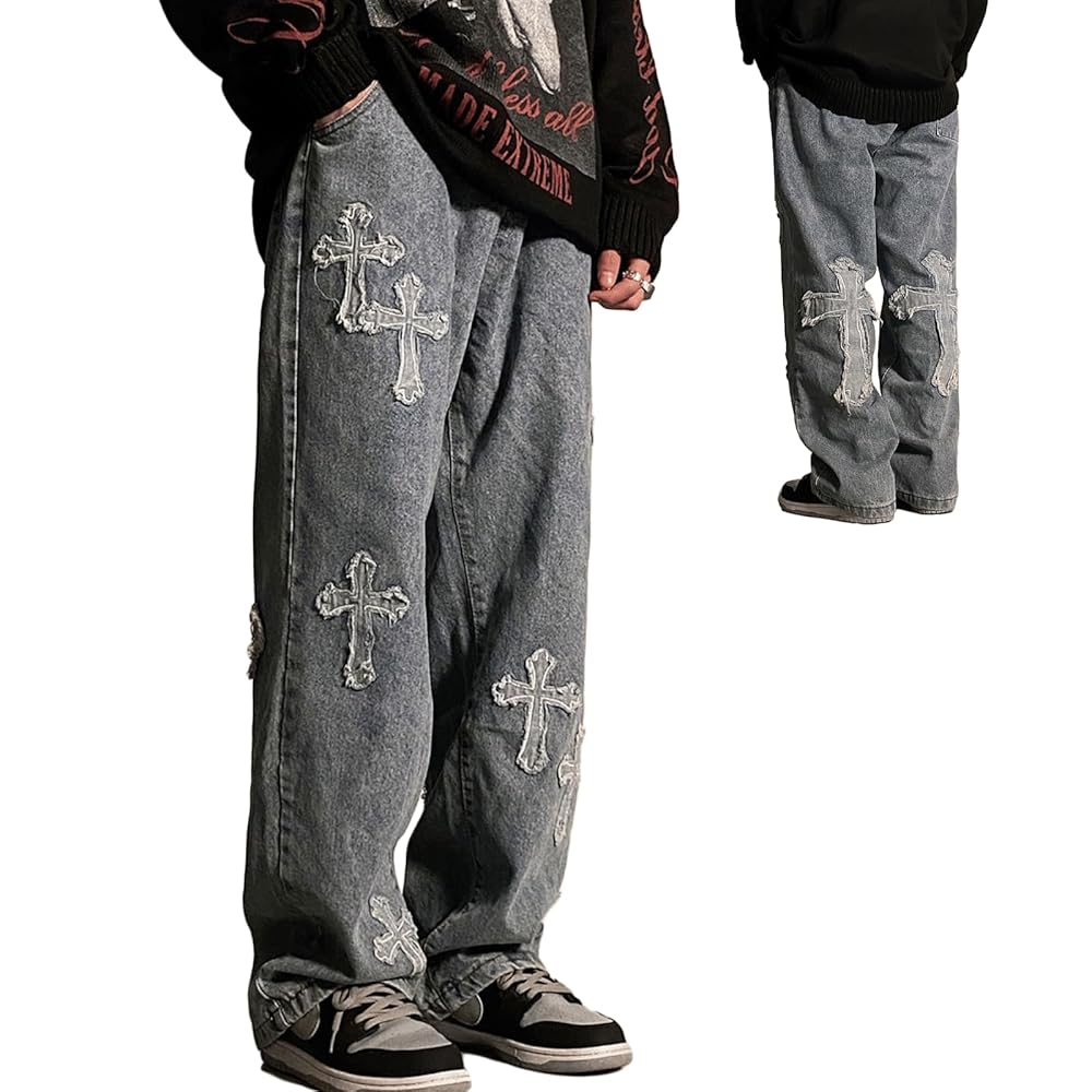 パンツ 2000's archive grunge denim pants y2k Baggy Jeans Y2K Emo Star Patchwork Trousers Hippie Grunge