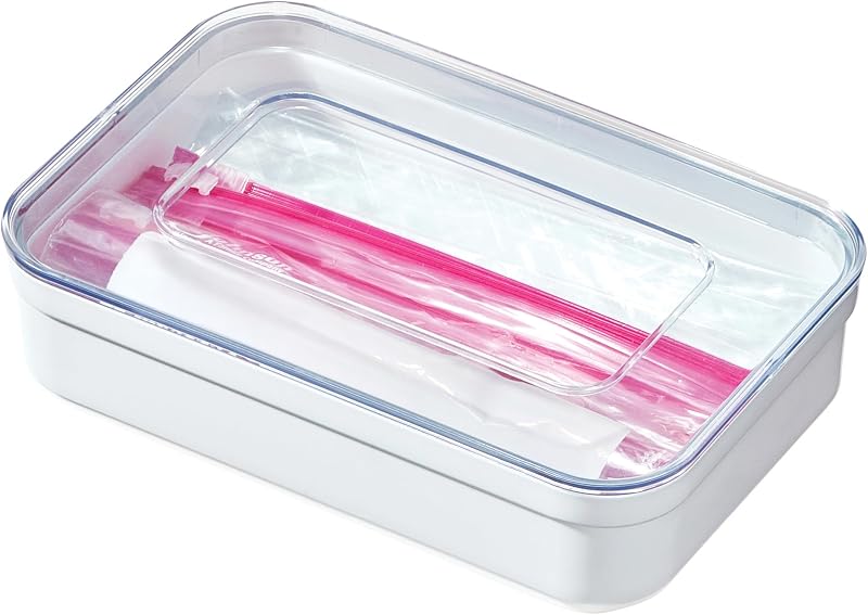 Sandwich Bag Organizer, Clear/White | Plastic, Food Storage Bag Holder, For Kitchen Drawer