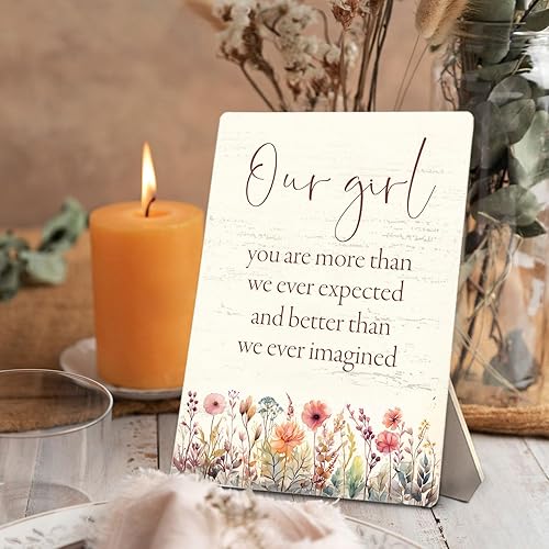 Miniatura 5 de Decoración de guardería para bebé, con texto en inglés "Our Girl You are More Than We Ever Expected", letrero de madera de 5 x 7 pulgadas, letreros