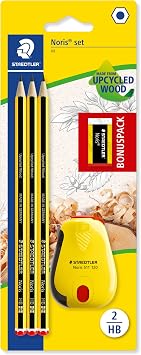 STAEDTLER 120 SBK3P2 Noris limited edition Happy Birthday pack of 3 Noris graphite HB pencils, Noris eraser and Noris tub sharpener