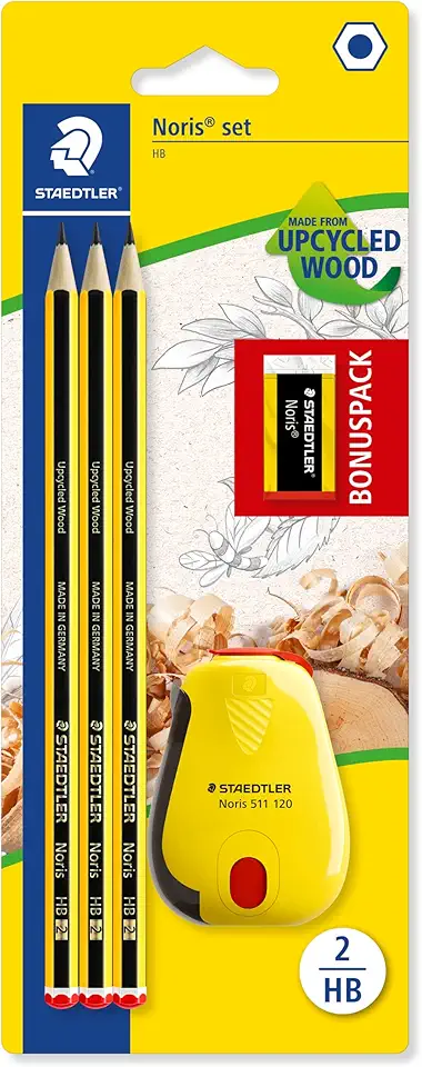 STAEDTLER 120 SBK3P2 Noris edição limitada Happy Birthday pacote com 3 lápis HB grafite Noris, borracha Noris e apontador de banheira Noris, Multicolorido