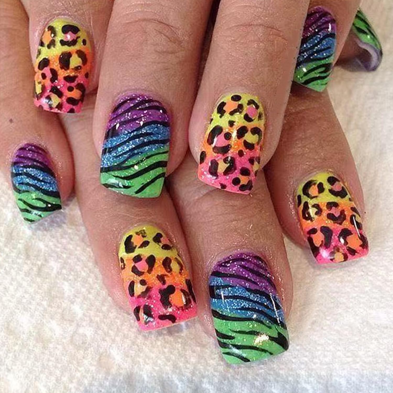 Fluorescent Leopard Print Press on Nails - Summer Manicure