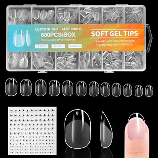 Nail Tips, 600 Pcs Soft Gel Full Nail Tip, Printing Phase Artificial Nail Tips, Clear Acrylic Nail Tips, 12 Sizes Nail Extension Kit For DIY Manicure