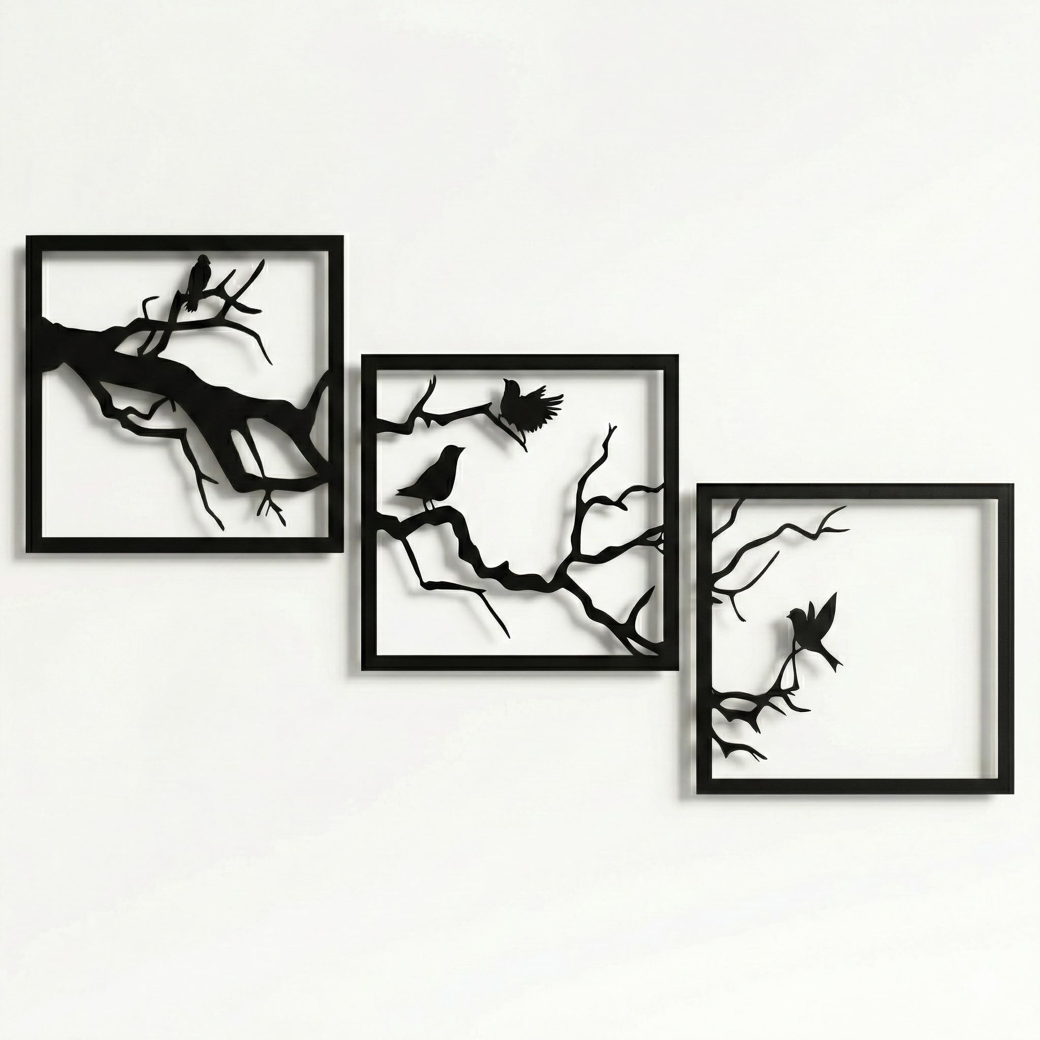 DEKADRON Metal Wall Decor,Metal Tree and Birds Wall Art, Metal Wall Decor, Interior Decoration, 3 Panels (30" W x 30" H / 75x75 cm)