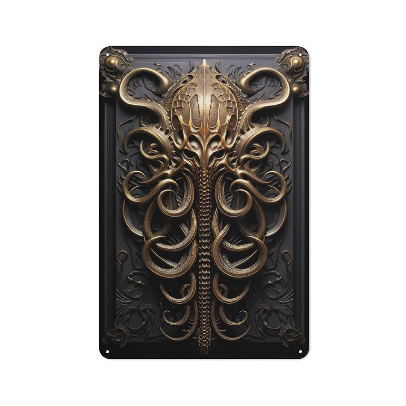 Junmoney Style-13 Golden Cthulhu Kraken Art Vintage Metal Sign 30X20cm For Studio Or Craft Room, For Kitchen, Dining Room And Home Bar Wall Decor