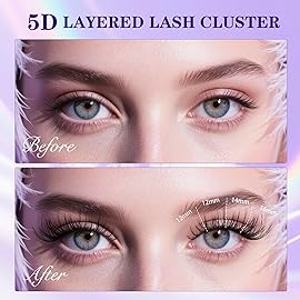 B&Q Lash Clusters Fluffy Wispy Voluminous - 132 PCS Feath5D 07 Layered Individual Cluster Lashes, Feathered Lightweight Eyelash Extensions in 8-18mm, Waterproof False Lashes