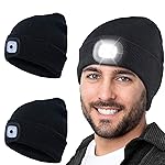 Tutuko Unisex 2 Pack LED Beanie with Light, USB Rechargeable caps Winter Headlamp Beanie Cap Gifts for Men Women Dad