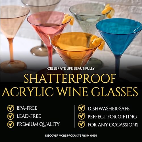 Miniatura 2 de Vasos de cristal de plástico de estilo europeo, Martini irrompible, cóctel, juego de 6 vasos de acrílico inastillable 100% Tritan, de colores sin