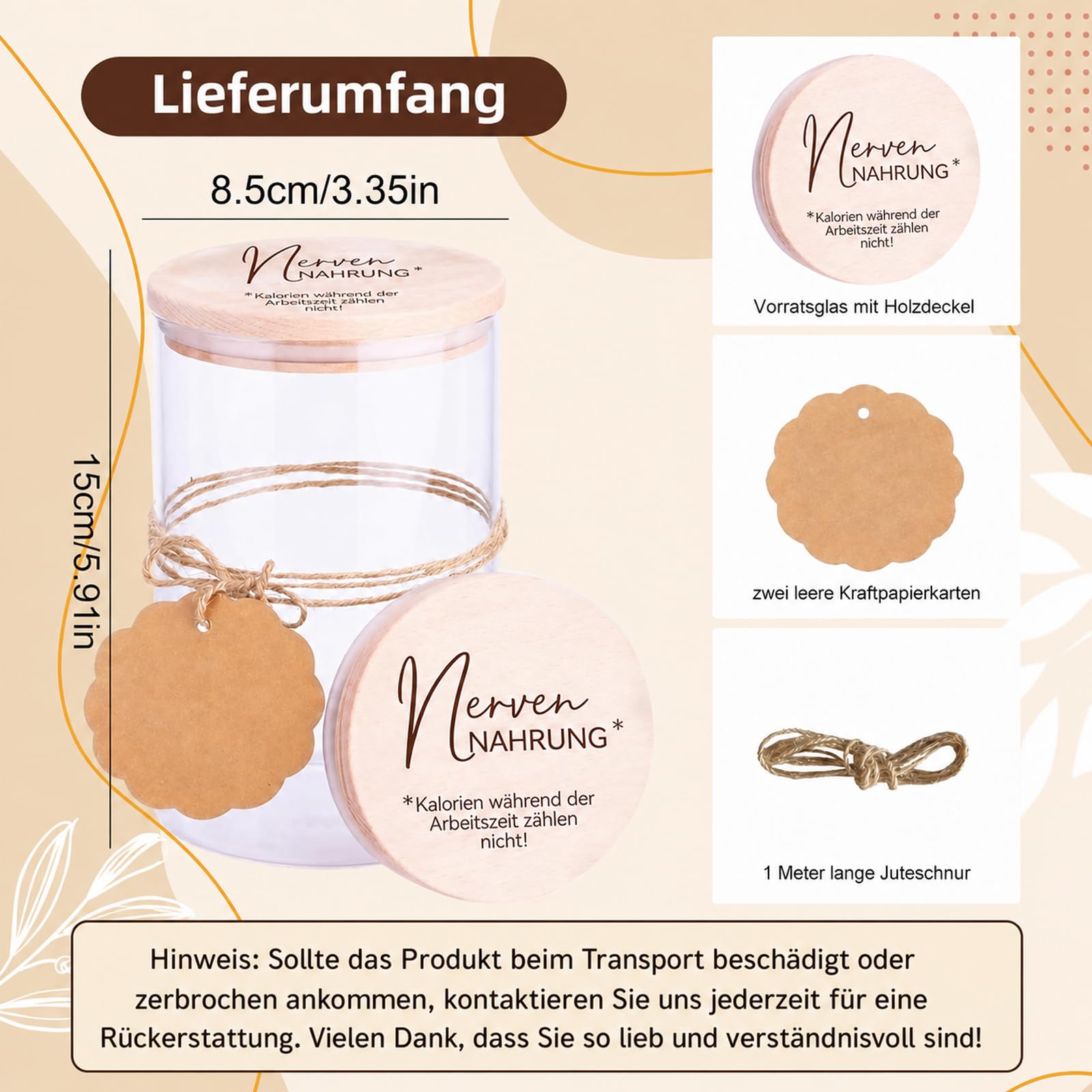 Nervennahrung Vorratsglas 850ml mit Holzdeckel, Witzige Kollegen Geschenk Idee für das Büro, Abschiedsgeschenk Kollegen, Bonbonglas, Süßigkeiten Glas, Geschenk Kollegin Geburtstag