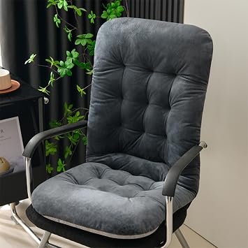 Mateju Office Chair Cushion with High Back & Ties, Velvet Soft Garden Rocking Chair Cushions Thick Seat Pads Sun Lounger Cushions for Indoor Outdoor Recliner Patio Sunbed Bench Dark gray,45x95cm